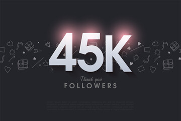 45k followers with illuminated numbers and letters illustration on top.