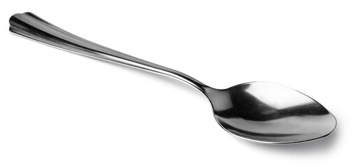 Silver spoon isolated on white background close up