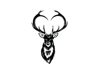 Majestic Deer face Vector illustration. cartoon stag deer head sign, Flat style for graphic, web design, Reindeer Icon, sticker, line art