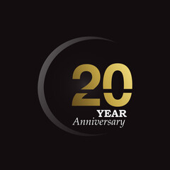 20 Year Anniversary Logo Vector Template Design Illustration gold and black