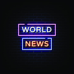 World news neon sign vector. 