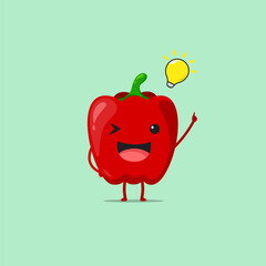 Red paprika character got an idea isolated on a green background. Red paprika character emoticon illustration