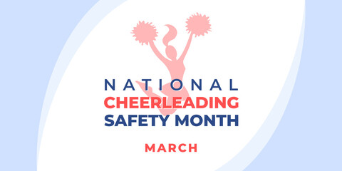 National Cheerleading Safety Month.Vector banner, poster, flyer, greeting card for social media. Silhouette of a bouncing cheerleader girl with pompoms and text.