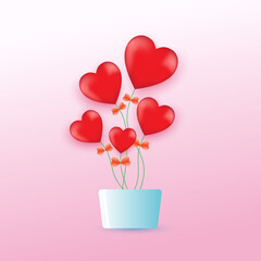 red heart flower in cyan flower pot