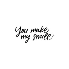 YOU MAKE MY SMILE. LOVE LETTERING WORDS. FOR ST VALENTINE'S DAY. VECTOR LOVELY GREETING HAND LETTERING
