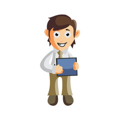 Business man Holding Phone tablet cartoon character Illustration design creation Isolated