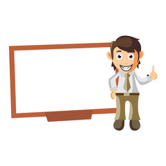 Business man with Blank Board cartoon character Illustration design creation Isolated