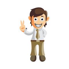 Business man Hand Peace cartoon character Illustration design creation Isolated