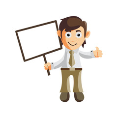 Business man with Blank Board cartoon character Illustration design creation Isolated