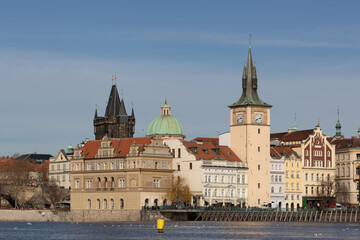 skyline of Prague's Old Town along the Vltava river