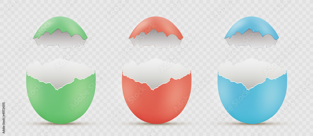 Wall mural Easter painted broken eggs. Vector mockup