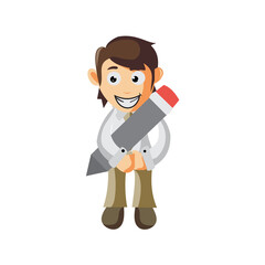 Business man Holding Pencil cartoon character Illustration design creation Isolated