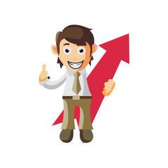 Business man Holding Arrow Up cartoon character Illustration design creation Isolated