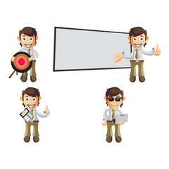 Business man cartoon character Illustration design creation Set with different gestures