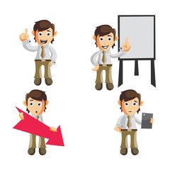 Business man cartoon character Illustration design creation Set with different gestures