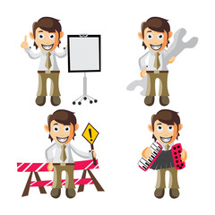 Business man cartoon character Illustration design creation Set with different gestures