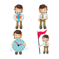 Business man cartoon character Illustration design creation Set with different gestures