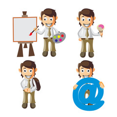 Business man cartoon character Illustration design creation Set with different gestures