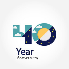 40 Year Anniversary Logo Vector Template Design Illustration blue and white