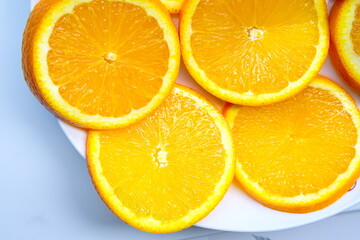 Top view of orange slices, organic fresh juicy fruit