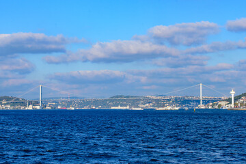 Fototapeta na wymiar Bosphorus Bridge (15 July Martyrs Bridge), a bridge across Bosphorus Strait in Istanbul, Turkey