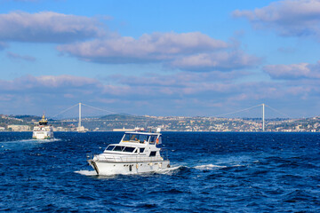 Ferry crossing the Bosphorus Strait in Istanbul, Turkey