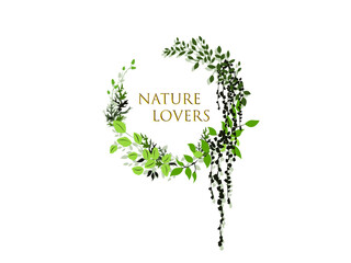 Obraz premium Floral Ring Wreath element with leaves and berries, round frame, floral circle Vector illustration. For wedding invitations, greeting cards, award, heraldry, nobility, Nature cartoon branch of flower 