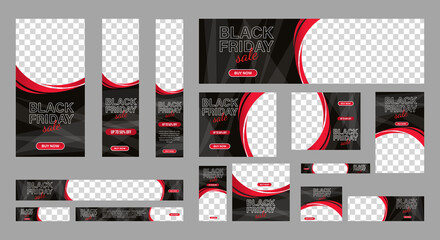 Set of Black friday web banner with place for photo. Sale Ads banner. vertical, horizontal and square template. Vector EPS