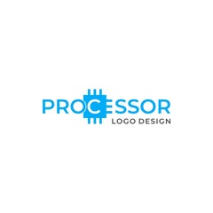 Unique and clean wordmark logo about computer processor in light blue color. EPS 10, Vector.