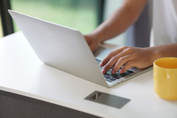asian young student man entrepreneur working with computer studying learning online at home....