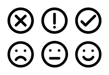 different moods smiles and check mark sign, vector icons set