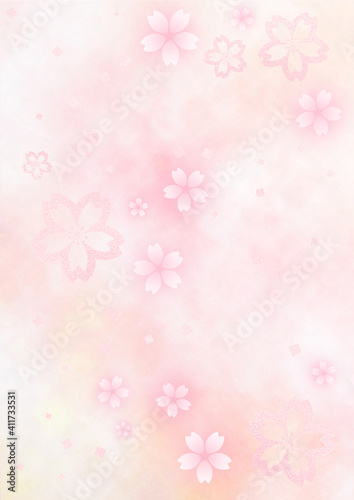 キラキラの桜とふわふわの桜 幻想的な背景 春の和風背景素材 桜色 黄色 縦型 Wall Mural Yx2k