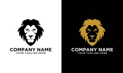 simple lion head logo design vector template on a black and white background.