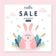 Social media post template with easter day. Sale banner. Vector illustration. Hand drawn. Flat design.