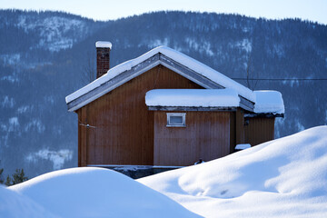 Old abandonment house on the countryside. Winter and cold. From Gol, Norway. 