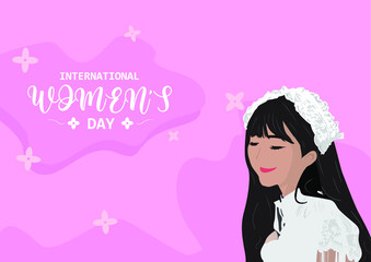 Women Days Vector with girl in dress with flowers background
