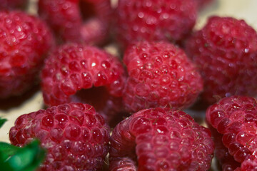 Fresh Clean Raspberry Fruits on Cutting Board