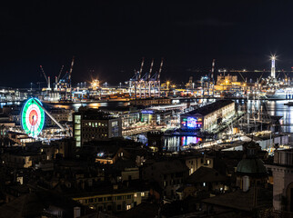 Fototapeta premium Genova by night from Righi and Castelletto, Italy