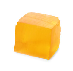 Tasty jelly cube on white background