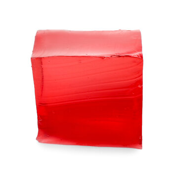 Tasty jelly cube on white background