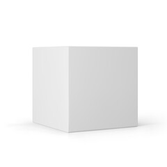 White 3d cube with perspective isolated on white background. 3d modeling box with lighting and shadow. Realistic vector icon