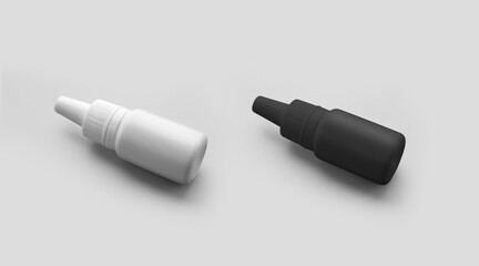 Template of white, black jar with dropper, bottle with pipette for drops, isolated on background.
