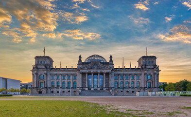 Berlin Germany, sunrise city skyline at Reichstag German Parliament Building