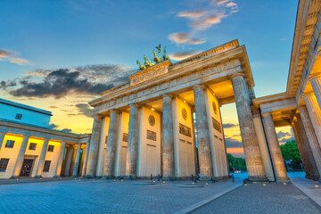 Berlin Germany, sunset city skyline at Brandenburg Gate (Brandenburger Tor)