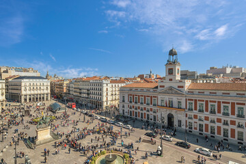 Madrid Spain, aerial view city skyline at Puerta del Sol