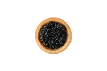 Tartlet with black caviar isolated on white background