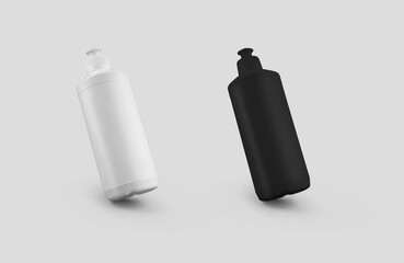 White, black detergent jar template, plastic container with push-pull lid, for design presentation.