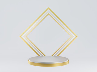 3D rendered geometric gold and sliver podium