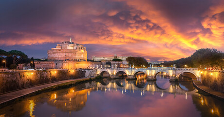 Castel Sant'Angelo in Rome, Italy (The castle of Saint Angel) at sunset
