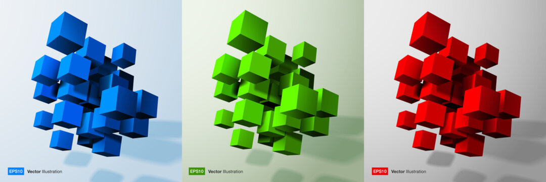 3d cubes set. Blue, green, red 3d cube collection. Vector illustration - Powered by Adobe